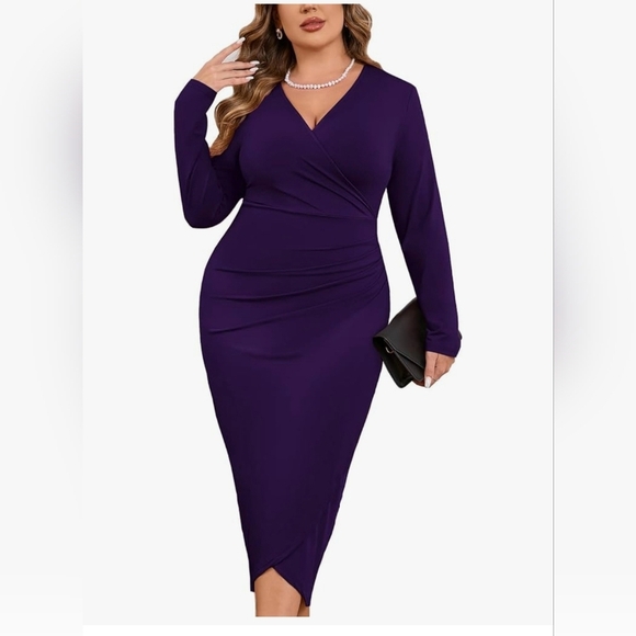 ZOMVA Plus Size Wrap Cocktalil Dress #1024 - Picture 1 of 11